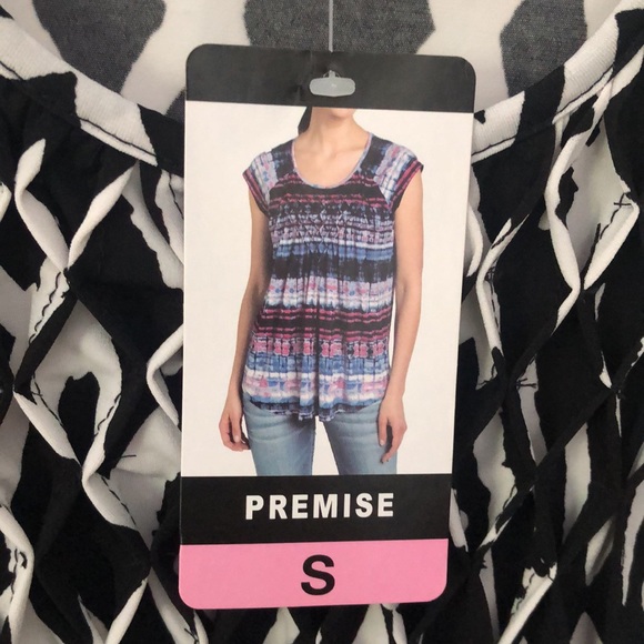 Premise Black & White Print Capped Sleeve Size Small Top - Picture 6 of 8